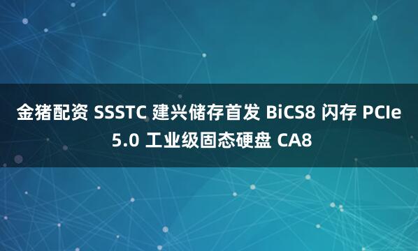 金猪配资 SSSTC 建兴储存首发 BiCS8 闪存 PCIe 5.0 工业级固态硬盘 CA8